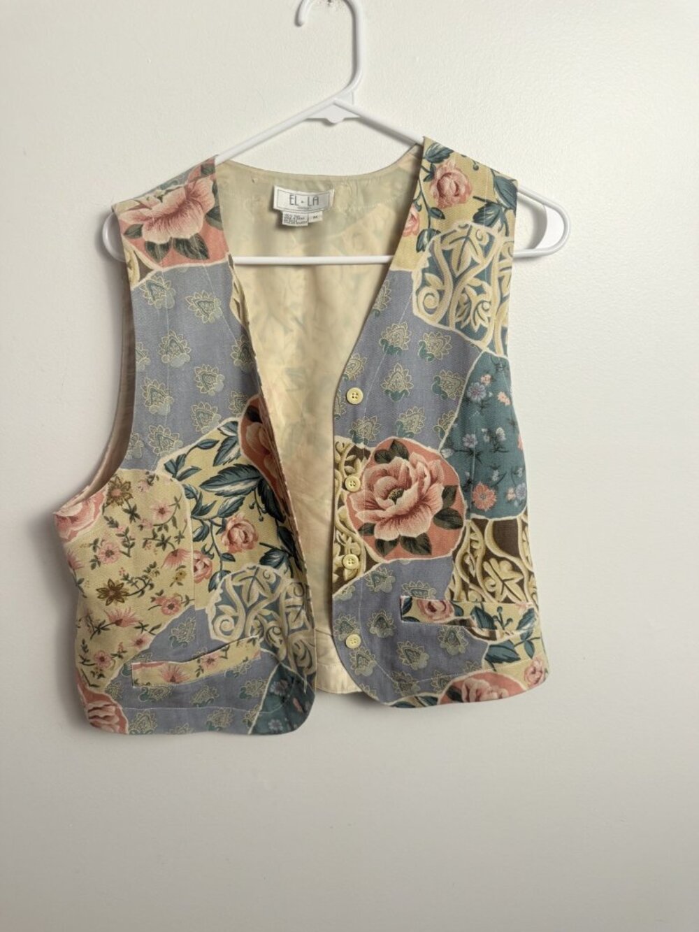 EL·LA Design Silk Vest Size M – Patchwork Floral Print, 100% Silk (Sample Piece)